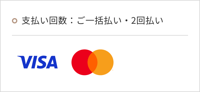 支払い回数：ご一括払い・2回払い VISA / Mastercard
